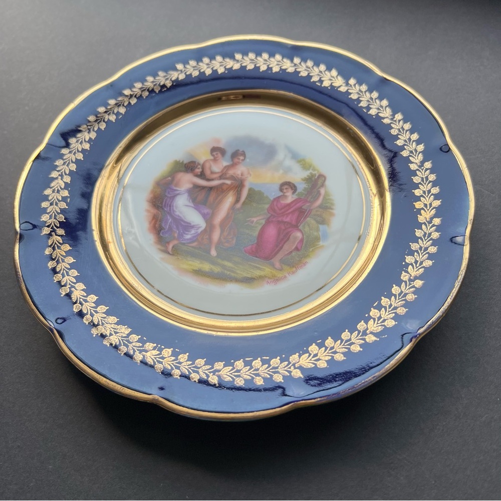 SOLD VINTAGE Cobalt Blue Gold Trim Collector Plate Art Angelica Kauffman - Picture 5 of 15
